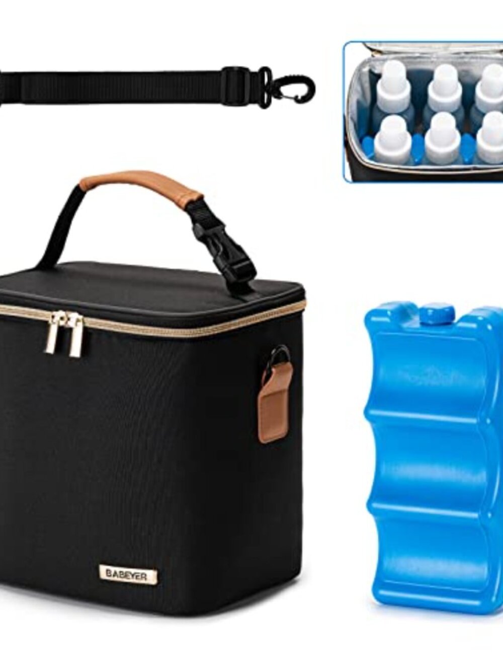 Breastmilk Cooler Bag with Ice Pack Fits 6 Baby Bottles Up to 9 Oz, Insulated